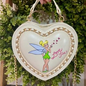 Beige heart shaped purse hand painted with Tinkerbell